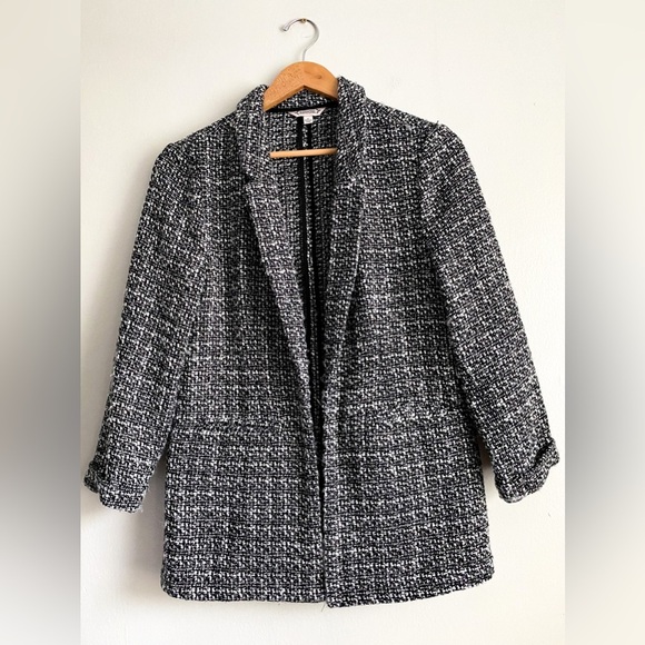 $128‼️Nanette Lepore Black White Tweed Open Front Blazer Classic Career Relaxed - Picture 7 of 11